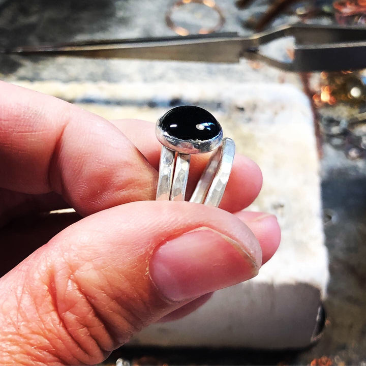 Black Onyx Protection Ring | Handcrafted Sterling Silver Stack Ring Set Em'z Blendz Soap Co.