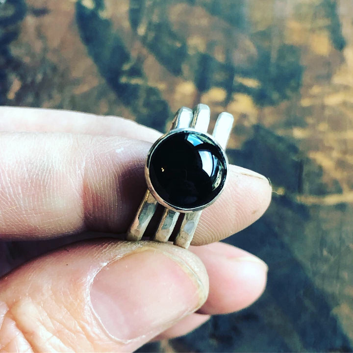 Black Onyx Protection Ring | Handcrafted Sterling Silver Stack Ring Set Em'z Blendz Soap Co.