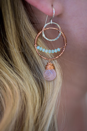 Em'z Blendz Lunar Eclipse Rose Quartz Earrings | Handcrafted Jewelry    Em'z Blendz Soap Co.