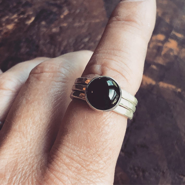 Black Onyx Protection Ring | Handcrafted Sterling Silver Stack Ring Set Em'z Blendz Soap Co.