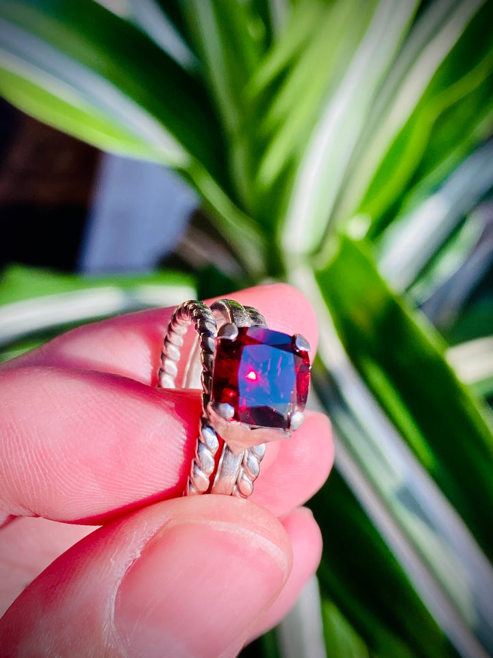 Brilliant Red Garnet & Fine Silver Hearts Stack Ring Set, 2.25cts    Em'z Blendz Soap Co.