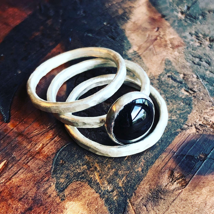 Black Onyx Protection Ring | Handcrafted Sterling Silver Stack Ring Set Em'z Blendz Soap Co.
