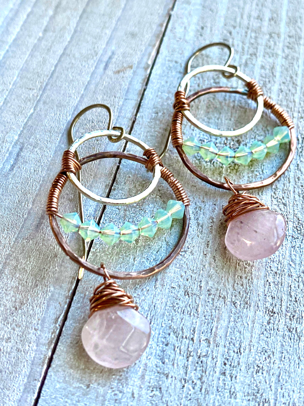 Em'z Blendz Lunar Eclipse Rose Quartz Earrings | Handcrafted Jewelry    Em'z Blendz Soap Co.