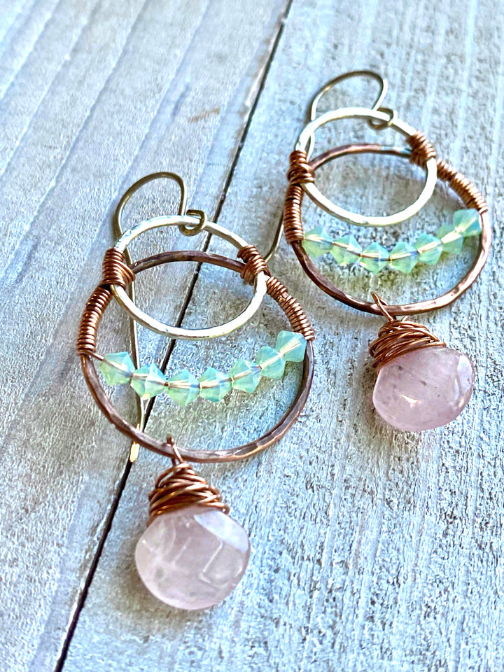 Em'z Blendz Lunar Eclipse Rose Quartz Earrings | Handcrafted Jewelry    Em'z Blendz Soap Co.