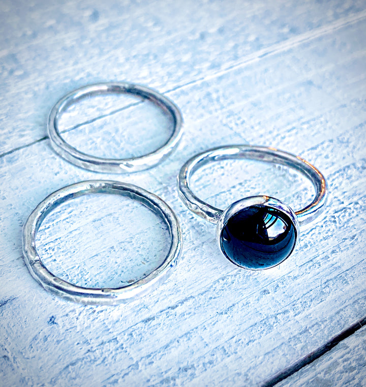 Black Onyx Protection Ring | Handcrafted Sterling Silver Stack Ring Set Em'z Blendz Soap Co.