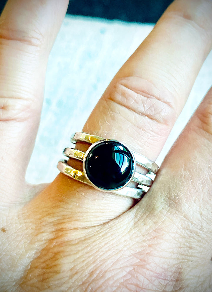 Black Onyx Protection Ring | Handcrafted Sterling Silver Stack Ring Set Em'z Blendz Soap Co.