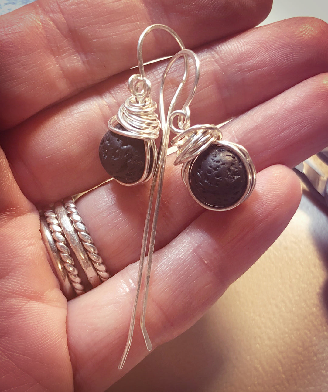 Fine Silver Lava Stone Earrings | Personal Aromatherapy Diffusers Em'z Blendz Soap Co.