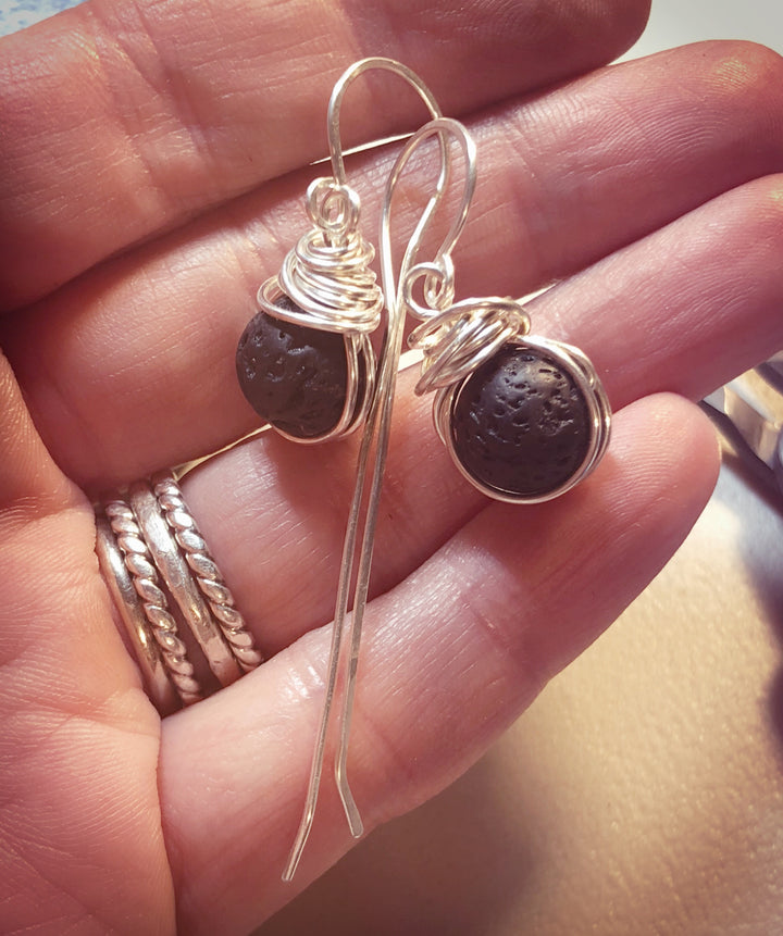 Fine Silver Lava Stone Earrings | Personal Aromatherapy Diffusers Em'z Blendz Soap Co.