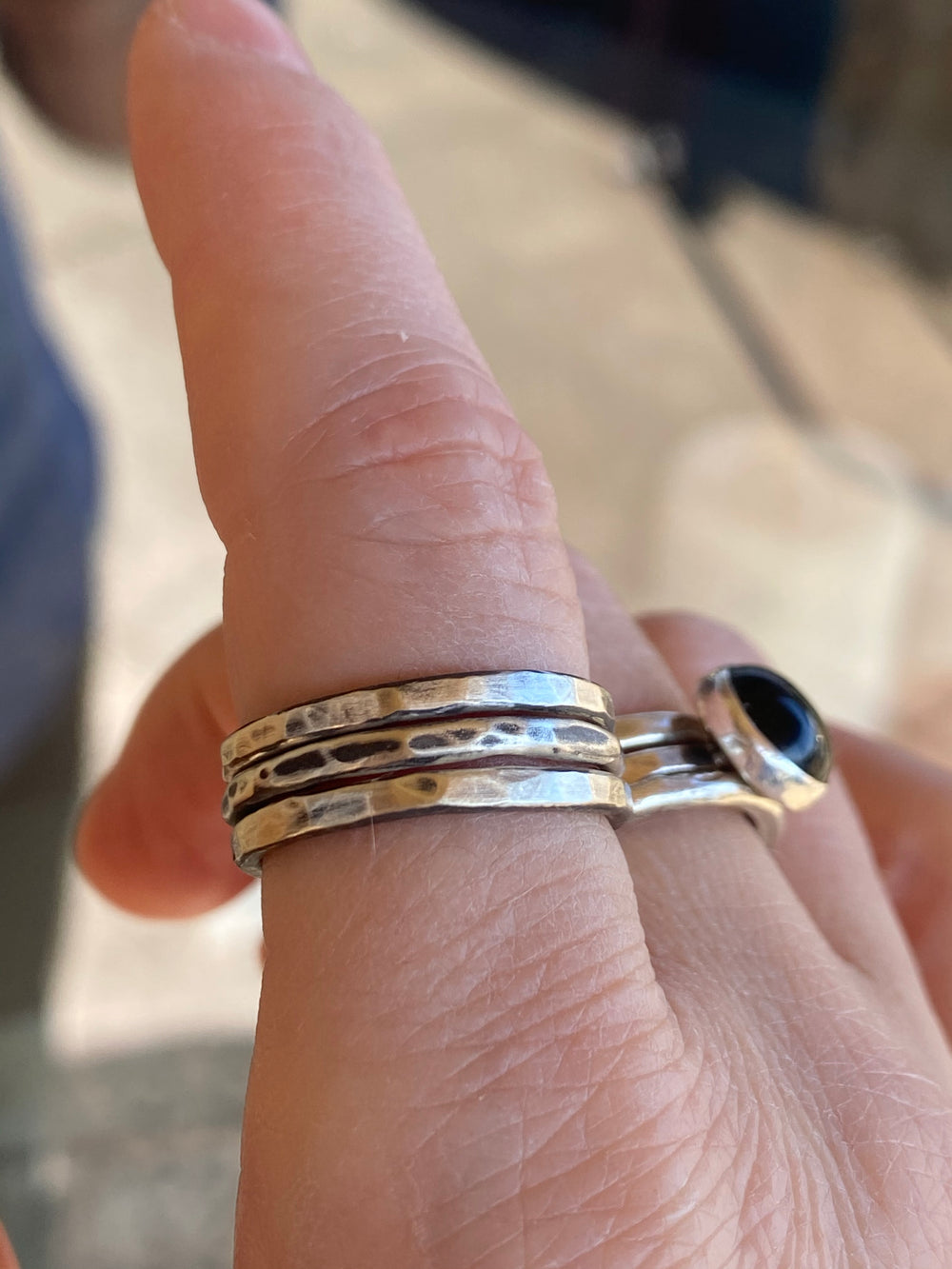Solid Sterling Silver Stack Ring Set | Hand-Hammered Artisan Jewelry Em'z Blendz Soap Co.