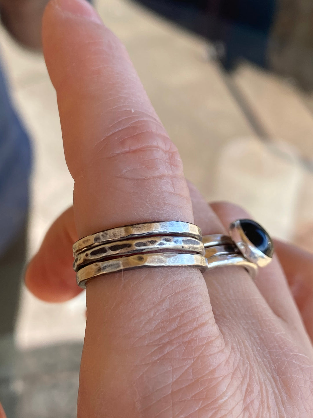 Solid Sterling Silver Stack Ring Set | Hand-Hammered Artisan Jewelry Em'z Blendz Soap Co.