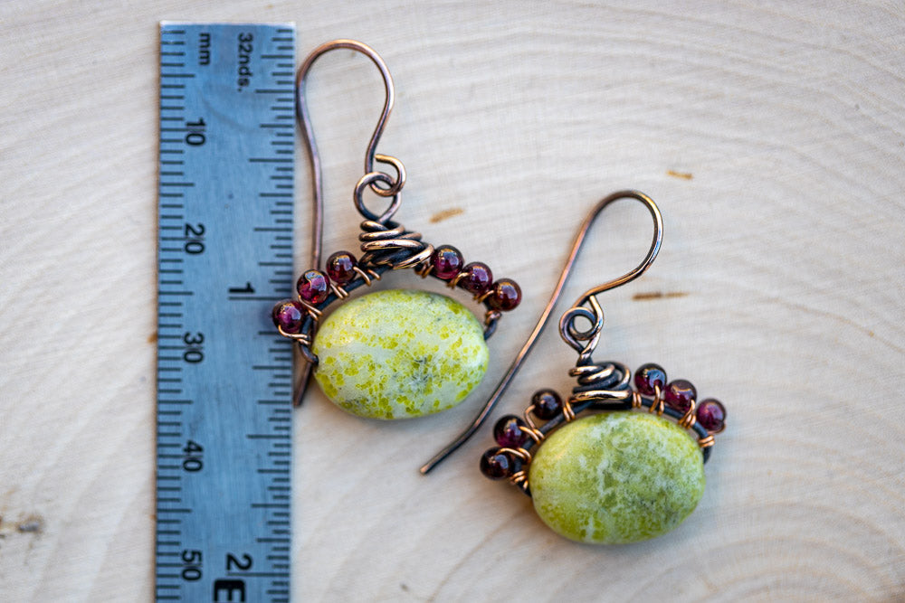 Em'z Blendz Peridot Jasper & Garnet Earrings | Handcrafted Jewelry    Em'z Blendz Soap Co.