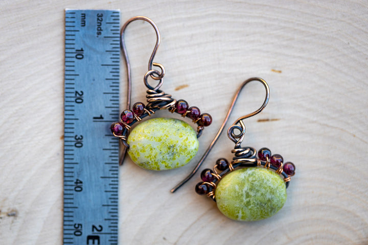 Em'z Blendz Peridot Jasper & Garnet Earrings | Handcrafted Jewelry    Em'z Blendz Soap Co.