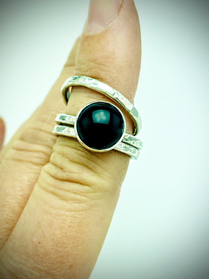 Black Onyx Protection Ring | Handcrafted Sterling Silver Stack Ring Set Em'z Blendz Soap Co.