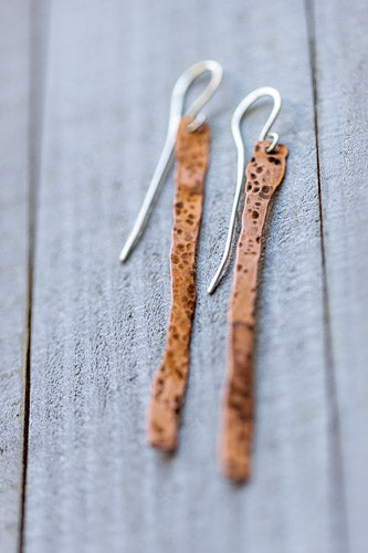 Hammered Copper Earrings with Sterling Silver Ear Loops    Em'z Blendz Soap Co.