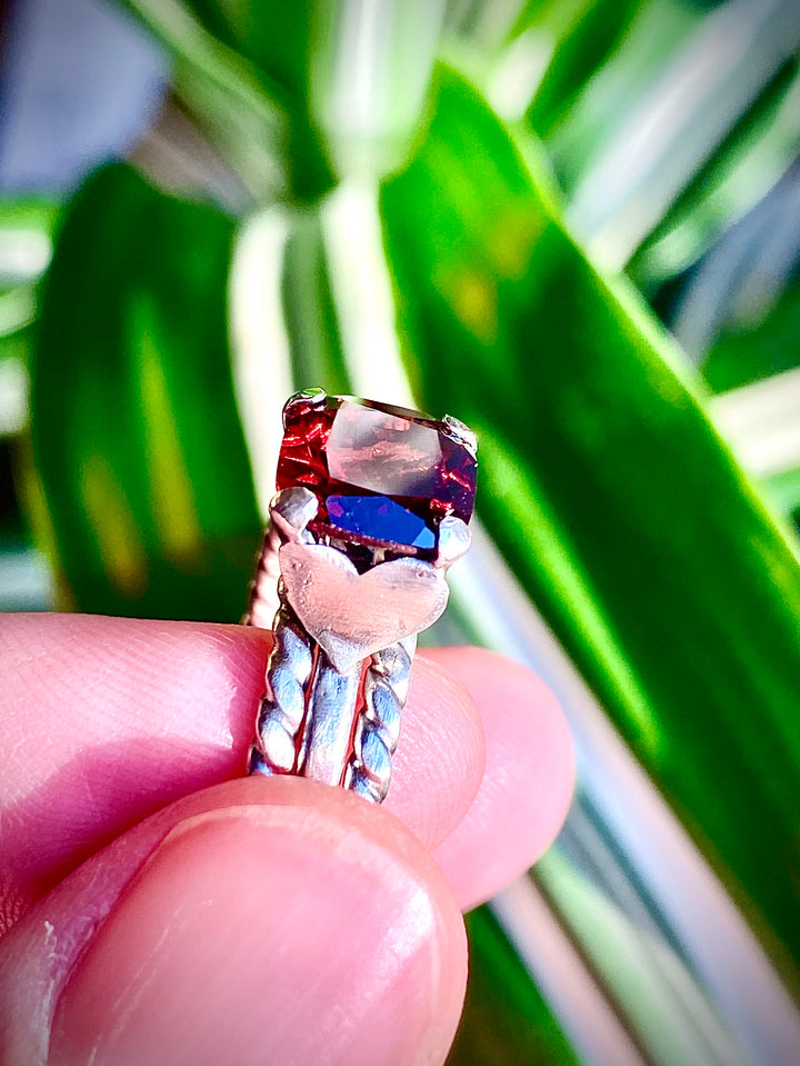 Brilliant Red Garnet & Fine Silver Hearts Stack Ring Set, 2.25cts    Em'z Blendz Soap Co.