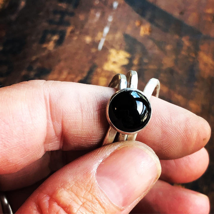 Black Onyx Protection Ring | Handcrafted Sterling Silver Stack Ring Set Em'z Blendz Soap Co.