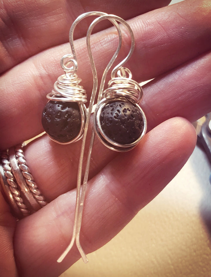 Fine Silver Lava Stone Earrings | Personal Aromatherapy Diffusers Em'z Blendz Soap Co.