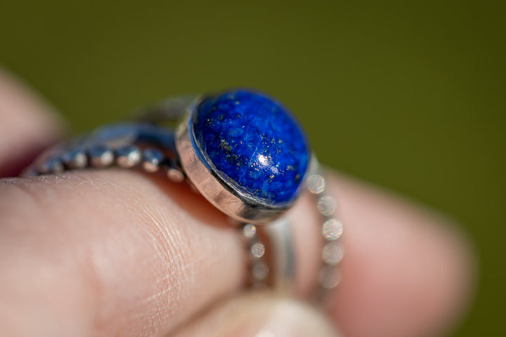 Lapis Lazuli Stack Ring Set | Hand-Hammered Solid Fine Silver Jewelry Em'z Blendz Soap Co.