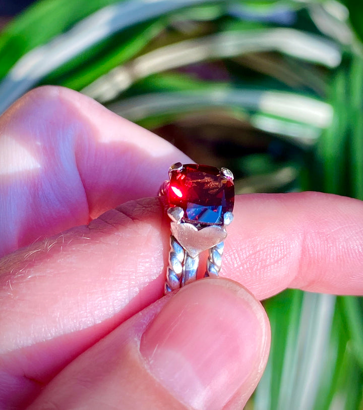 Brilliant Red Garnet & Fine Silver Hearts Stack Ring Set, 2.25cts    Em'z Blendz Soap Co.