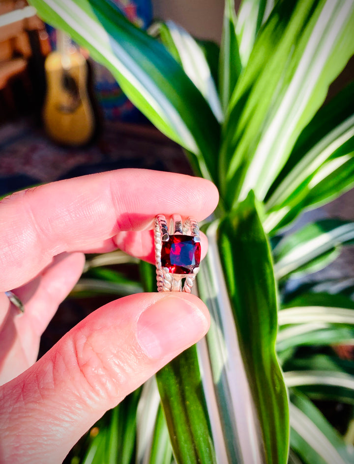 Brilliant Red Garnet & Fine Silver Hearts Stack Ring Set, 2.25cts    Em'z Blendz Soap Co.