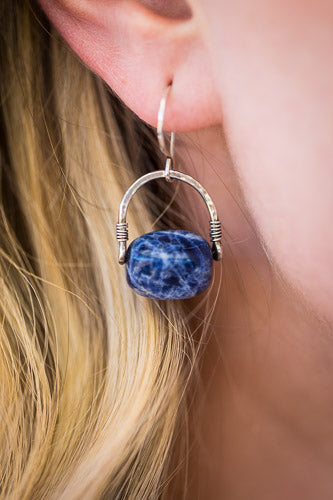Horseshoe Sodalite  Silver Earrings    Em'z Blendz Soap Co.