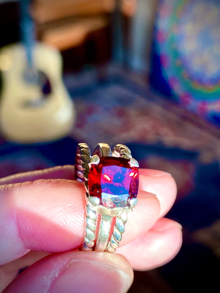 Brilliant Red Garnet & Fine Silver Hearts Stack Ring Set, 2.25cts    Em'z Blendz Soap Co.