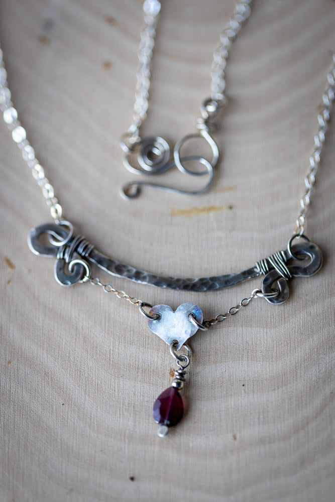 Passionate Heart Necklace | Garnet & Fine Silver    Em'z Blendz Soap Co.
