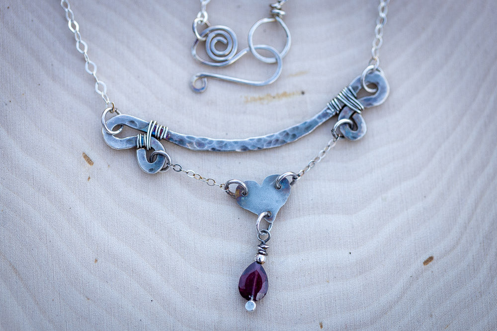 Passionate Heart Necklace | Garnet & Fine Silver    Em'z Blendz Soap Co.
