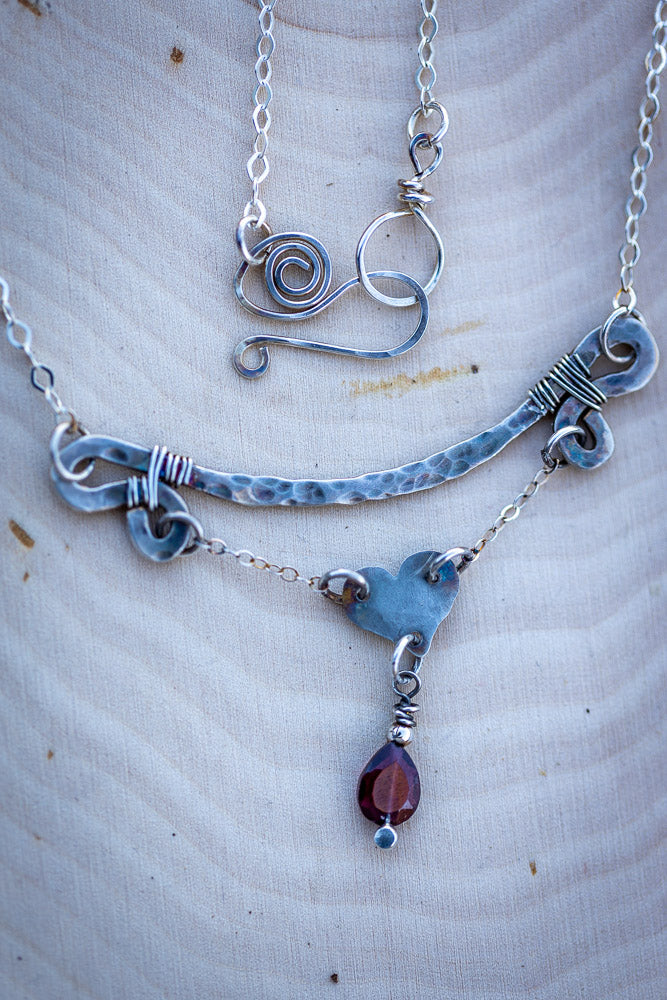Passionate Heart Necklace | Garnet & Fine Silver    Em'z Blendz Soap Co.