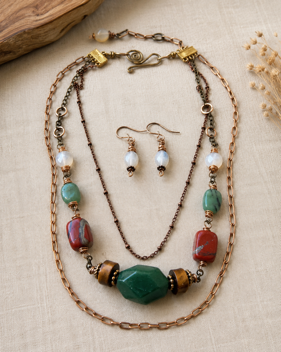 Forest Firelight Necklace & Earring Set | Aventurine & Moonstone