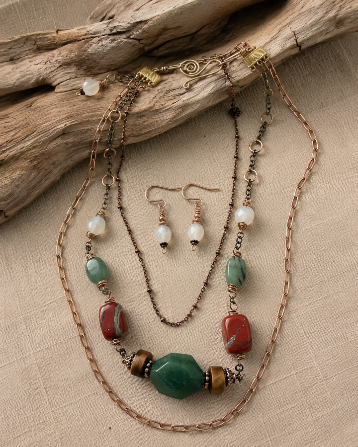 Forest Firelight Necklace & Earring Set | Aventurine & Moonstone