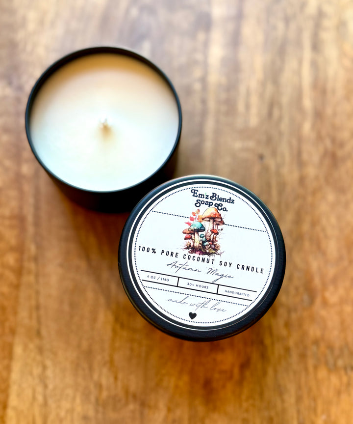 Autumn Magic Soy Candle in Tin | Cozy Fall Aroma Em'z Blendz Soap Co.