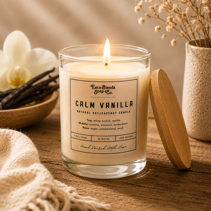 Calm Vanilla | Natural Wax Candle Em'z Blendz Soap Co.
