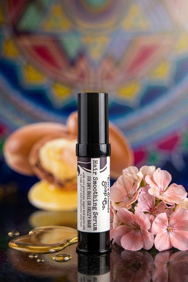 Hair Smoothing Serum | Frizz Free Shine with Rose Geranium & Argan Oil Em'z Blendz Soap Co.