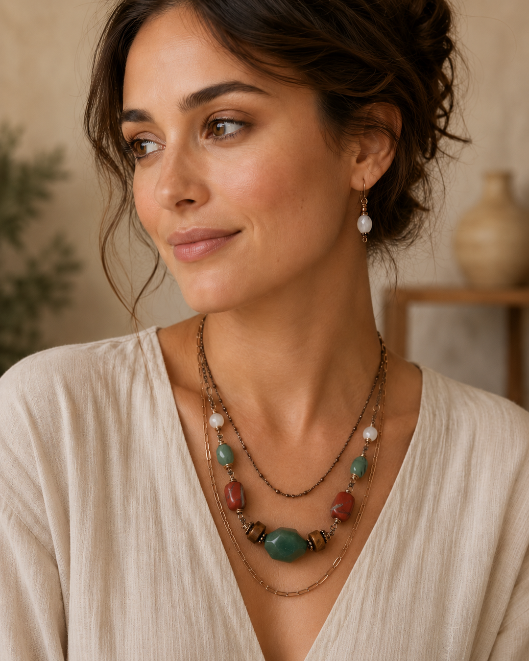 Forest Firelight Necklace & Earring Set | Aventurine & Moonstone
