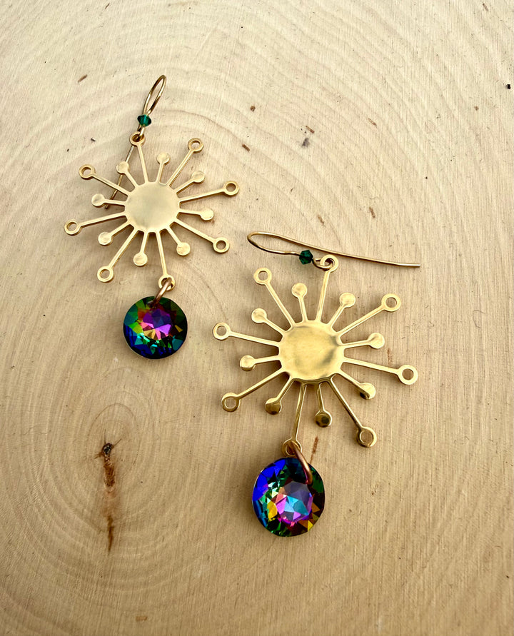 Cosmic Burst Rainbow Earrings | Handcrafted Golden Brass Em'z Blendz Soap Co.
