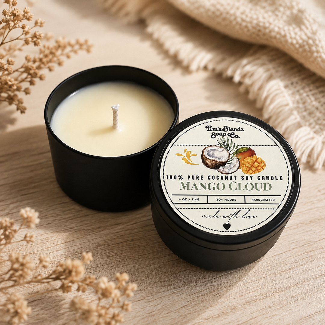 Mango Cloud Soy Wax Candle in Tin Em'z Blendz Soap Co.