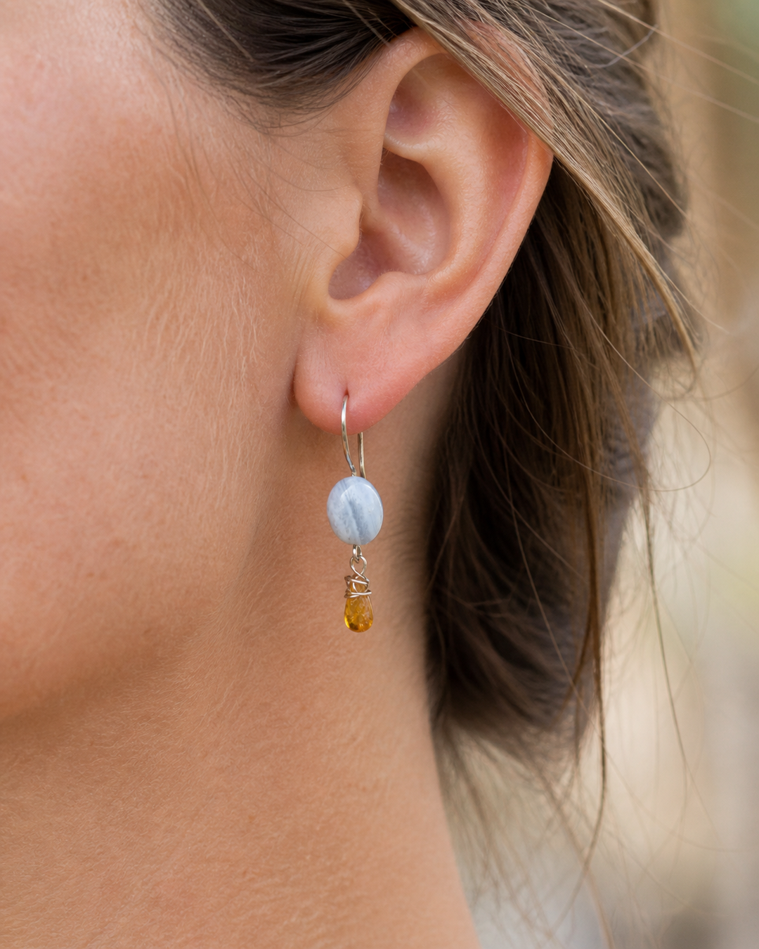 Blue Sky Citrine Earrings | Blue Lace Agate & Fine Silver Dangles Em'z Blendz Soap Co.