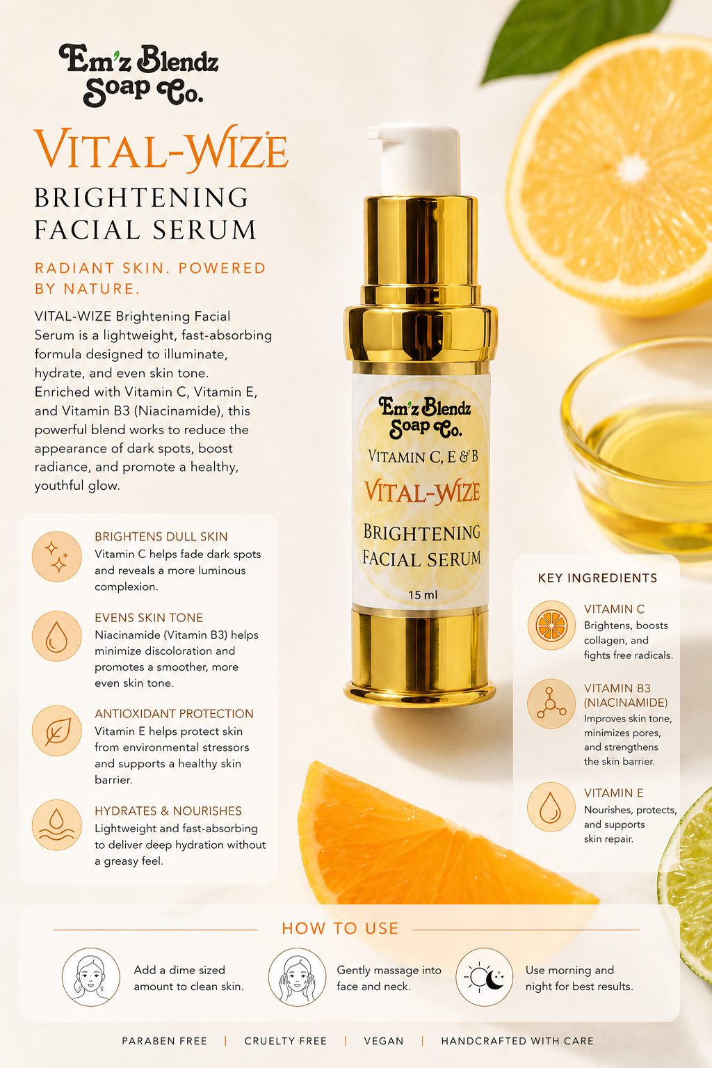 Vital-Wize Brightening Facial Serum Em'z Blendz Soap Co.