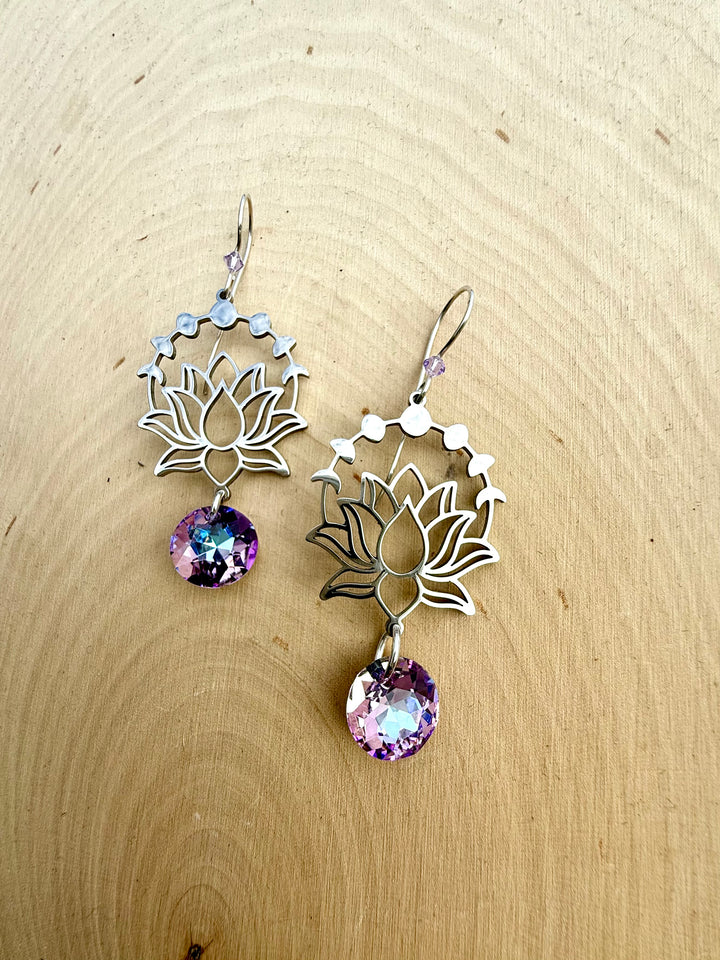 Lunar Lotus Sparkle Earrings | Sterling Silver & Austrian Crystal Em'z Blendz Soap Co.