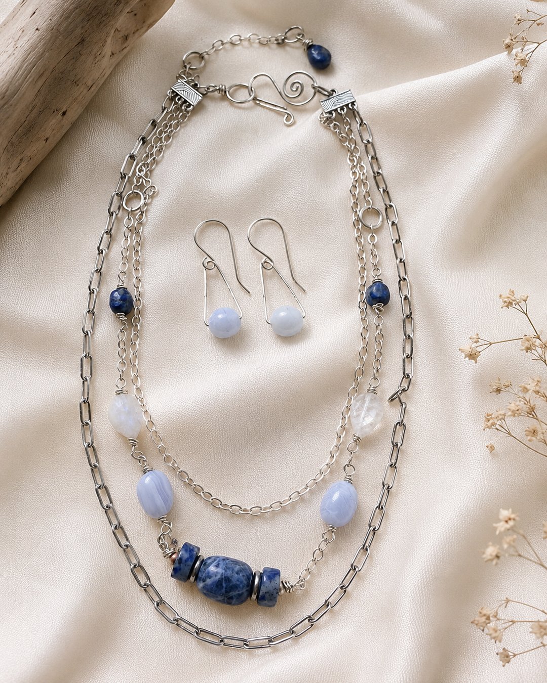 Truth Teller Necklace & Earring Set | Sodalite, Lapis & Sterling Silver