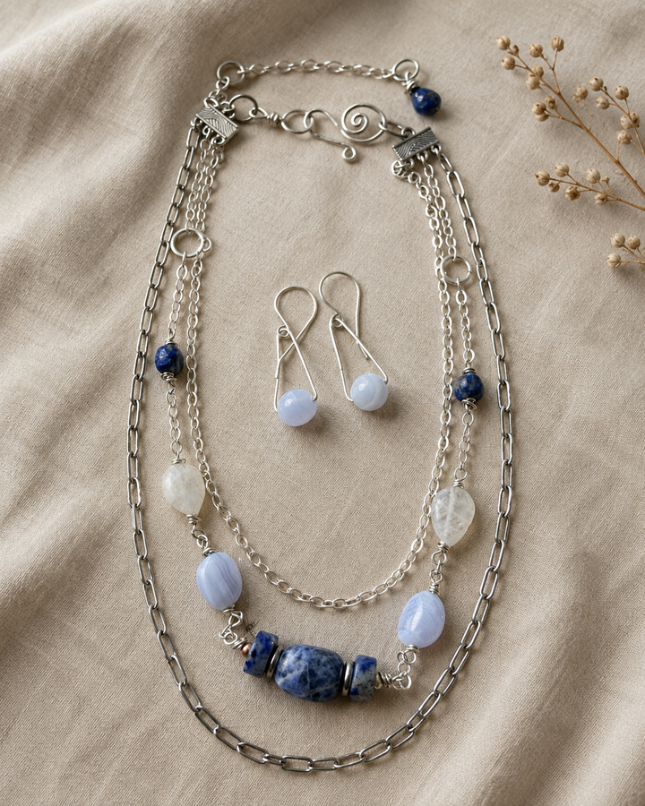 Truth Teller Necklace & Earring Set | Sodalite, Lapis & Sterling Silver