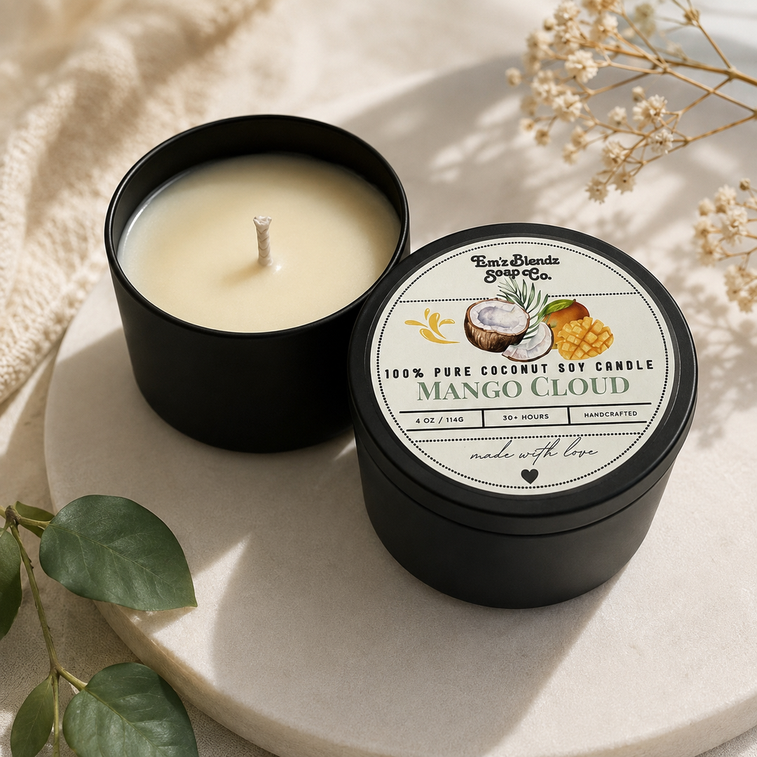 Mango Cloud Soy Wax Candle in Tin Em'z Blendz Soap Co.