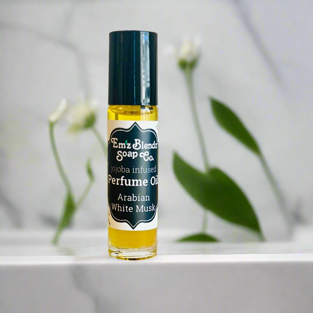 Jojoba Perfume Oil | Arabian White Musk | Long-lasting Elegance    Em'z Blendz Soap Co.