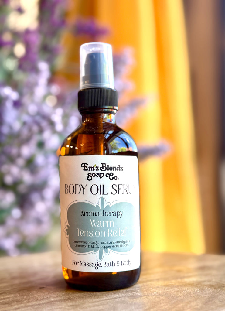 Warming Tension Relief Massage Oil | Organic Body Serum | Em'z Blendz