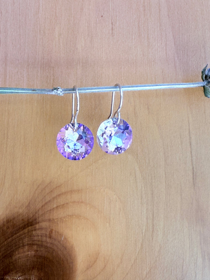 Earrings | Iridescent Crystal Drops with Solid Sterling Silver 12mm, large   Em'z Blendz Soap Co.