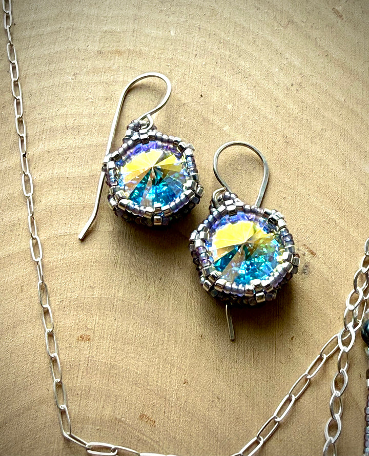 Handwoven Lotus Flower Layered Necklace | Color-Shifting Crystal & Silver Em'z Blendz Soap Co.