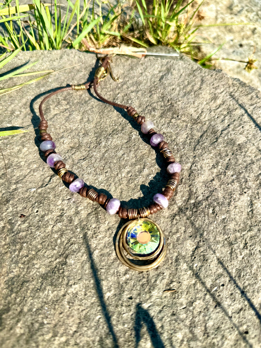 Vintage Sunlight Crystal & Amethyst Necklace | Handcrafted Jewelry Em'z Blendz Soap Co.