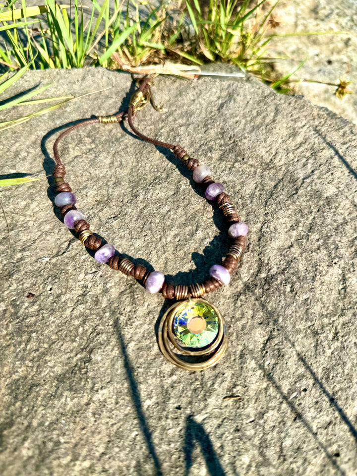 Vintage Sunlight Crystal & Amethyst Necklace | Handcrafted Jewelry Em'z Blendz Soap Co.