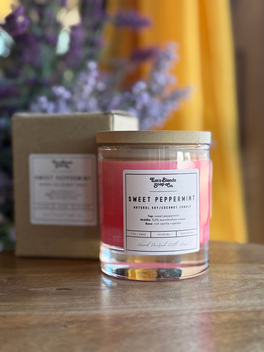 Sweet Peppermint Coconut/Soy Wax Candle | 100% Natural Wax in Glass Jar Em'z Blendz Soap Co.